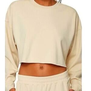 WeWoreWhat Cropped Crewneck Activewear Sweatshirt Raw Hem Zwy Hay Yellow Size L